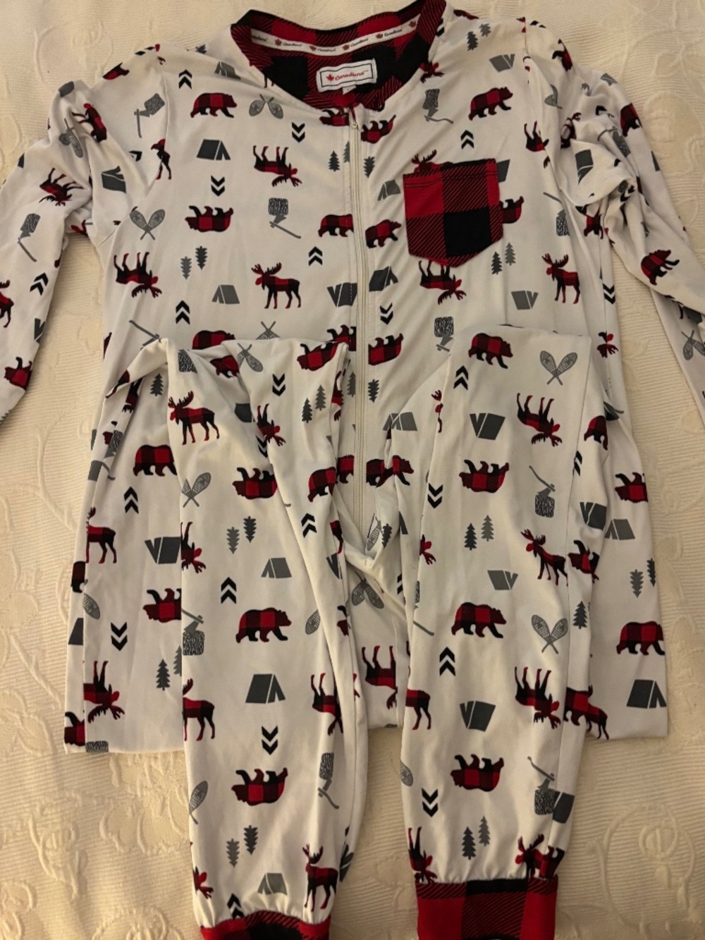 Canadiana Cabin Lodge Buffalo Plaid Moose One-Piece Pajamas